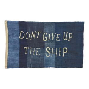 Large Patchwork Indigo Flag, Don't Give Up the Ship, Unique