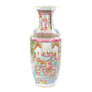 Early 20th Century Chinese Export Famille Rose “100 Boys” Porcelain Floor Vase