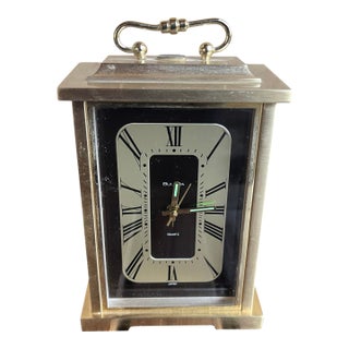 Mid Century Bulova Shelf Mantle Desk Brass Carriage Clock With Alarm Works For Sale