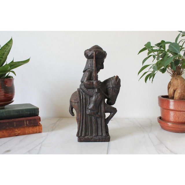 Vintage Hand-Carved Wooden Folk Art Figure Riding a Donkey For Sale In Milwaukee - Image 6 of 9