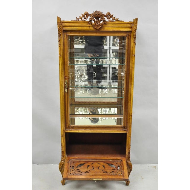 Vintage French Baroque Style Carved Wood & Glass Curio China Display Cabinet For Sale - Image 15 of 16
