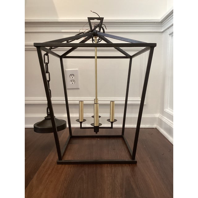 Late 20th Century Late 20th Century Modern Black Metal With Brushed Brass Detail Lantern Pendant Light For Sale - Image 5 of 7
