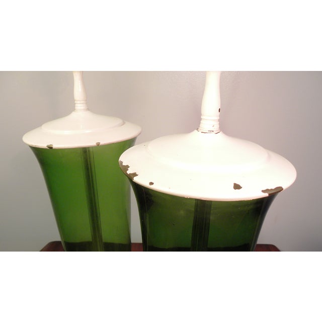 Vintage Mid Century Green Glass Table Lamps - Pair | Chairish