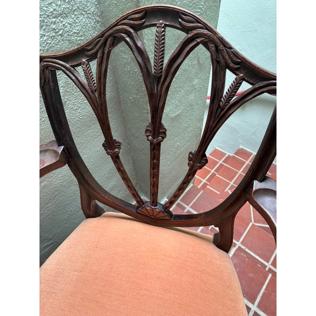 Wood Set of 4 Mahogany Carved Shield Back Dining Chairs For Sale - Image 7 of 12