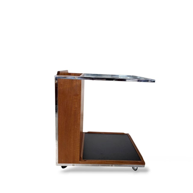 1960s Mid-Century Bar Cart in Chrome and Teak with Storage and Castor Wheels, 1960s For Sale - Image 5 of 7