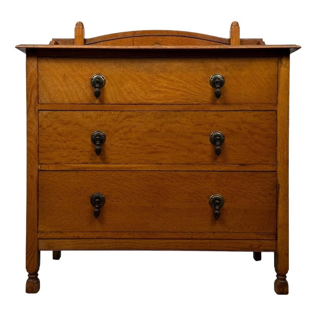 Antique Early 20th Century English Edwardian Oak Chest of Drawers For Sale