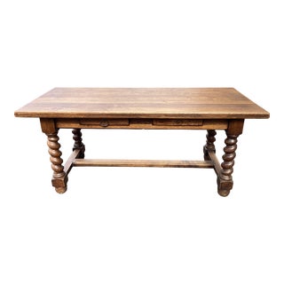 French Farmhouse Table W/ Barley Twist Legs For Sale