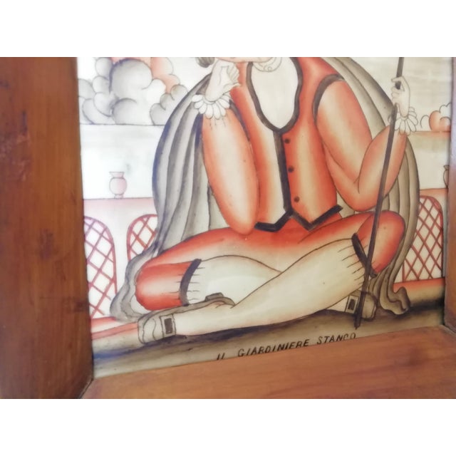 The Tired Gardener Framed Tile by Gio Ponti for Richard-Ginori San Cristoforo, Italy, 1920s For Sale - Image 6 of 10
