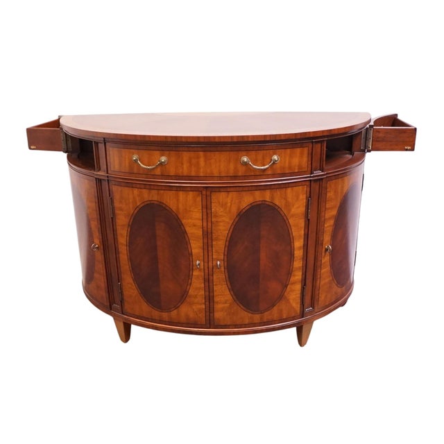 Wood Ethan Allen Townhouse Collection Traditional Hepplewhite Revival Mahogany Inlaid 50" Demilune Console / Buffet 30-6205 For Sale - Image 7 of 18