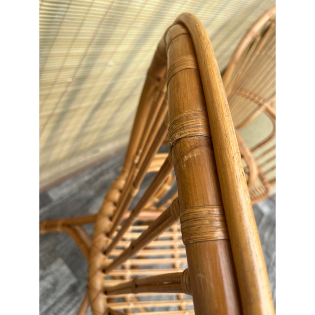 A Pair of Rattan Fan Back Lounge Chairs in the Franco Albini's Style. Circa 1980s For Sale - Image 13 of 18