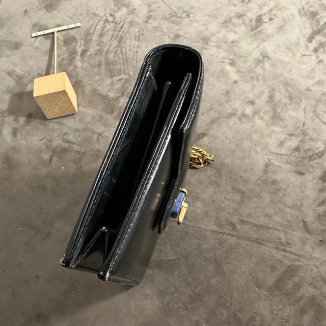 Black An Amazing 1980s Blue Leather and Lapis Lazuli Clasp Evening Bag by Gucci For Sale - Image 8 of 12