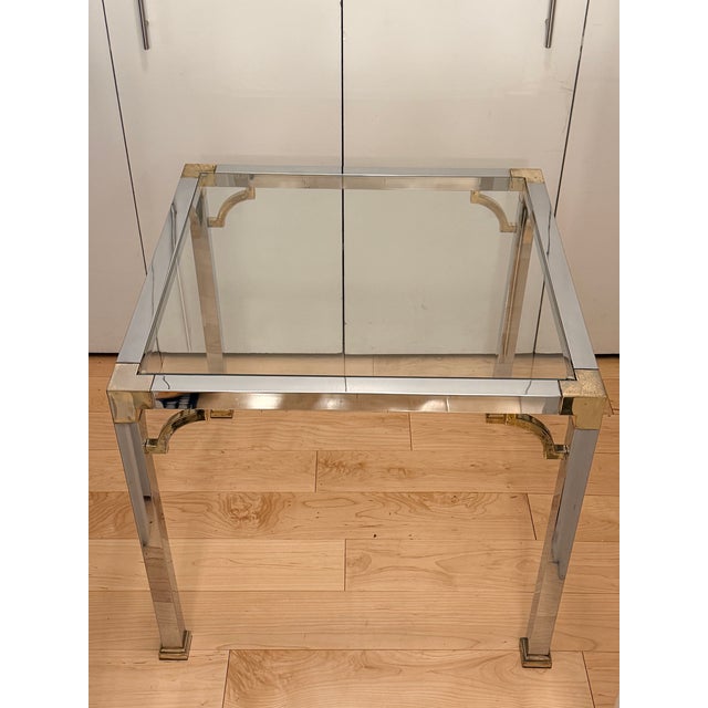 1980s Vintage Italian Brass and Chrome Side Table by Tricom With Glass Top For Sale - Image 5 of 11