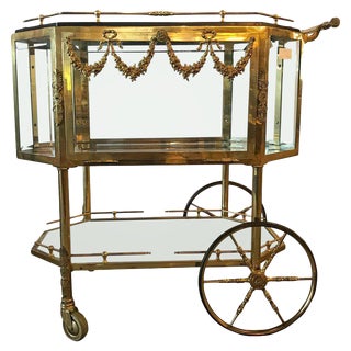 Bronze Vitrine Style Hollywood Regency Bar Cart For Sale