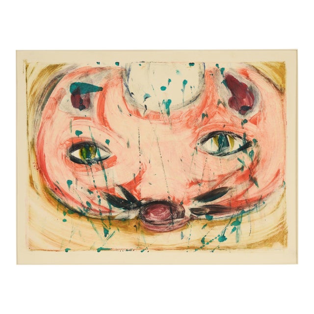 A Cat's Eyes - Transfer Monotype in Water Based Ink on Paper by Heather Speck For Sale