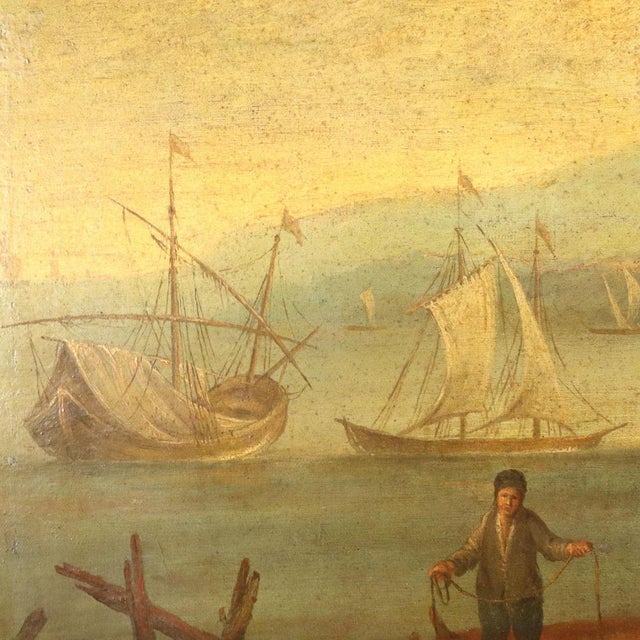 Marine Landscape with Figures, Oil on Canvas For Sale - Image 6 of 11