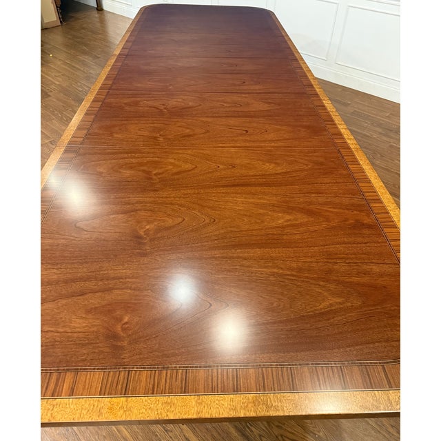 Traditional Multi-Banded Mahogany Dining Table by Leighton Hall - Showroom Sample For Sale - Image 12 of 18