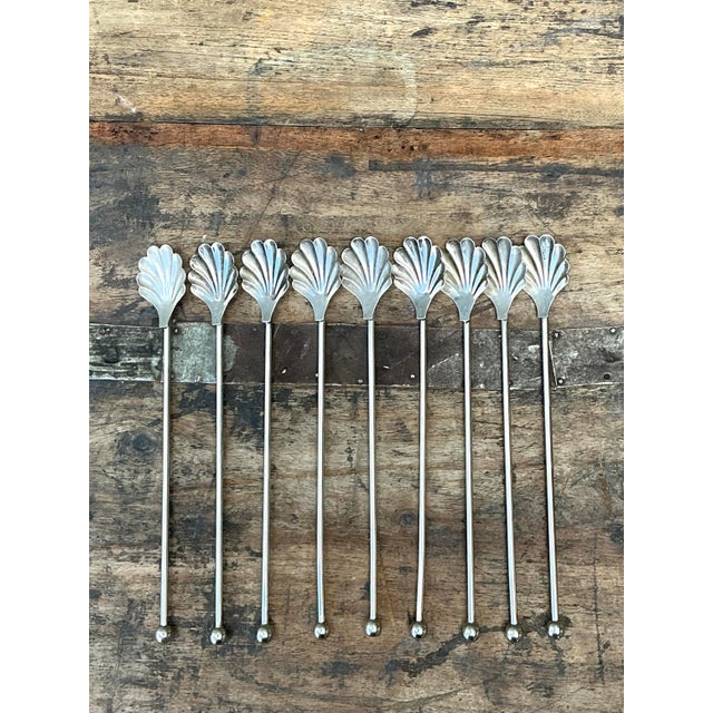 Vintage Clamshell Iced Tea Spoons - Set of 9 For Sale In West Palm - Image 6 of 12