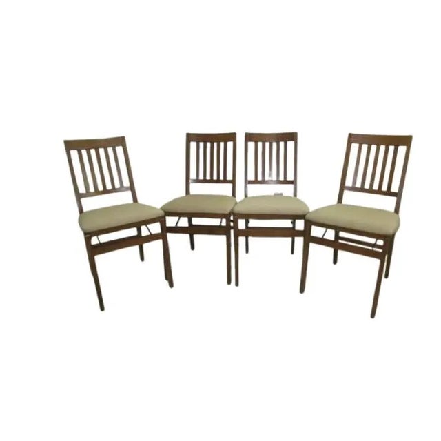 Beige 1960s Stakmore Wooden Folding Card Table Set With Four Matching Slat-Back Chairs For Sale - Image 8 of 11