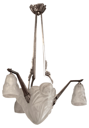 French Art Deco Chandelier by David Gueron for Verrerie D'Art Degué, 1930s