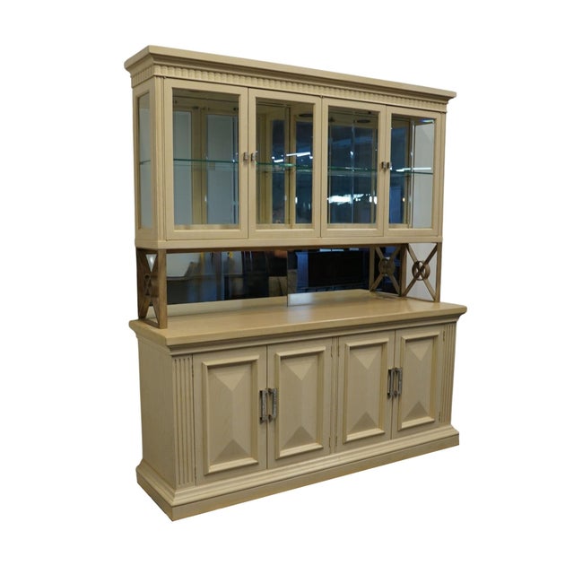 DREXEL HERITAGE Cabochon Collection Contemporary Coastal Style 72" Buffet w. Mirrored Lighted Display China Cabinet...