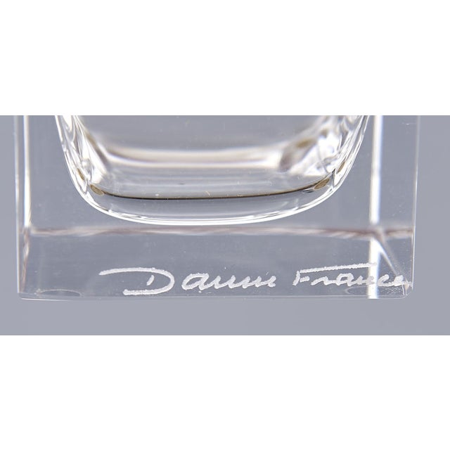 Crystal ink bottle and feather in blue and purple polychrome glass paste. H.: 22.5 cm This piece has an attribution mark,...