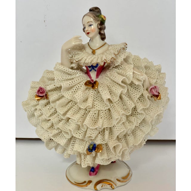 Vintage Dresden Rococo-Style Porcelain Figurine in a Lace