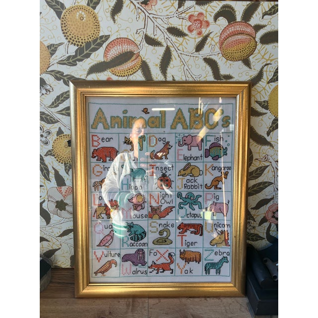White 1970s Needlepoint Alphabet Children's Wall Decor Framed For Sale - Image 8 of 8