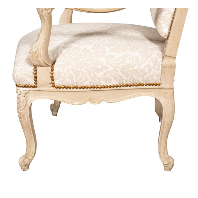 Louis XV Style Creme Painted Armchairs - A Pair For Sale - Image 11 of 13