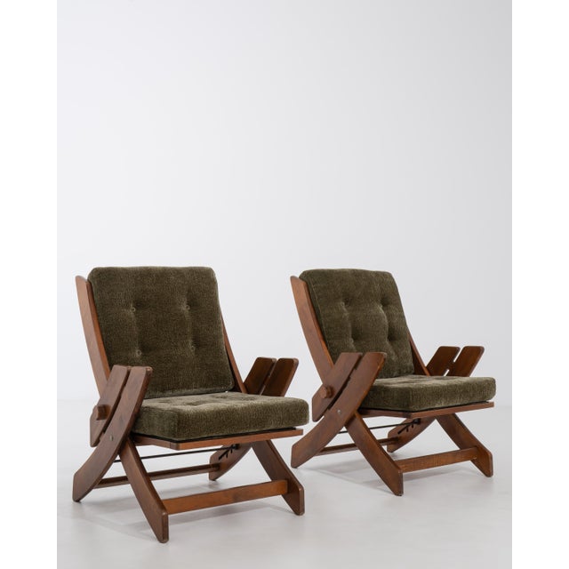 Forest Green Pair Of Mid-Century Modern Lounge Armchairs With Adjustable Backs Green For Sale - Image 8 of 18
