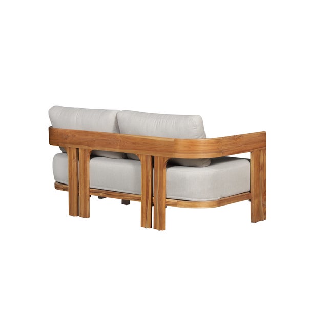 Paradiso Outdoor Solid Teak Wood Love Seat - Gray Fabric For Sale - Image 10 of 10