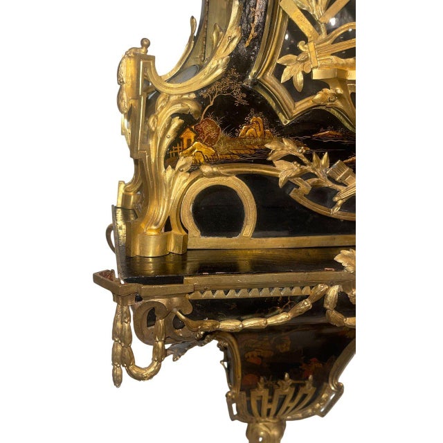 Black Monumental Early 19th Century French Chinoiserie Wall Clock With Bracket For Sale - Image 8 of 11