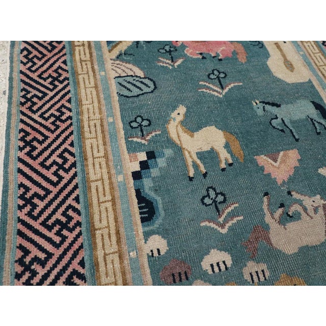 Art Deco Galerie Shabab Collection Early 20th Century Chinese Pictorial Throw Rug For Sale - Image 3 of 8