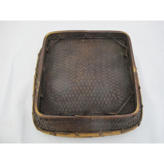 Brown Filipino Ifugao Huop Handwoven Square Lidded Rice Basket Box For Sale - Image 8 of 9