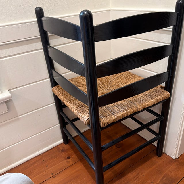 Black Vintage Mid-Century Ebonized Ladder-Back Corner Chair With Woven Rush Seat For Sale - Image 8 of 8