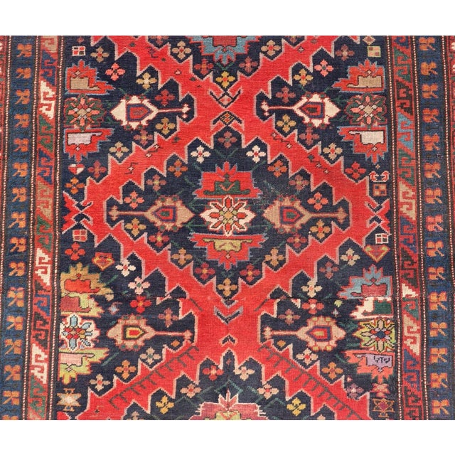 Late 19th Century Antique Caucasian Kazak Rug With Sub-Geometric Medallions Design in Red and Blue For Sale - Image 4 of 12