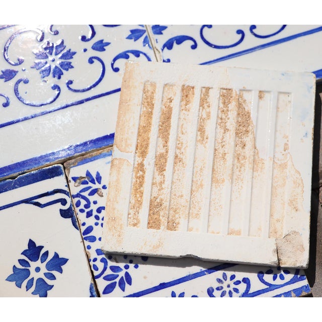 1920s Antique Art Deco Portuguese Blue & White Border Tiles Set of 7 For Sale - Image 11 of 11
