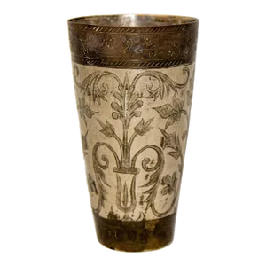Antique Engraved Metal Silvered Beaker or Vase From India 1940s