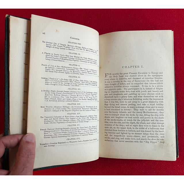 Animal Skin Fine Leather Binding - The Innocents Abroad - First Edition Book by Mark Twain 1869 For Sale - Image 7 of 17