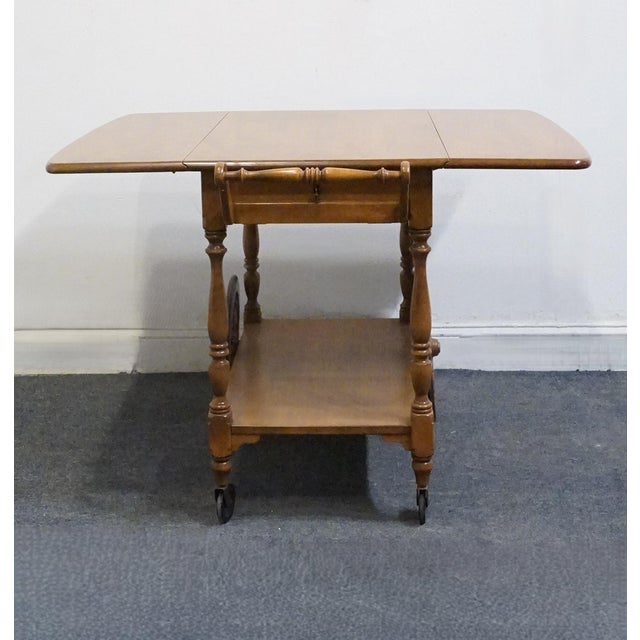 Ethan Allen Heirloom Nutmeg Maple Colonial Early American 41" Accent Drop Leaf Server / Tea Cart 10-6085 For Sale - Image 12 of 15