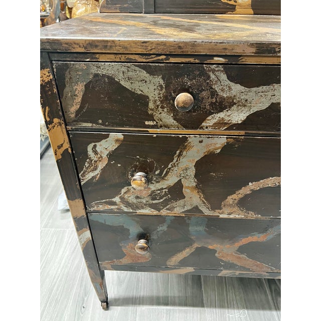 Industrial Style Handpainted Metal Dresser With Cheval Mirror For Sale - Image 4 of 7