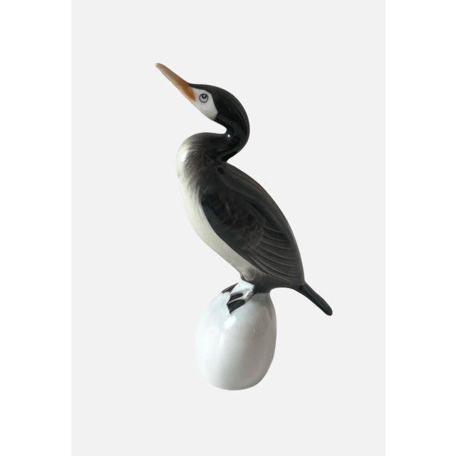 Rare handpainted black cormorant ( also called as black shag ) bird porcelain figure A great addition to any collection!...