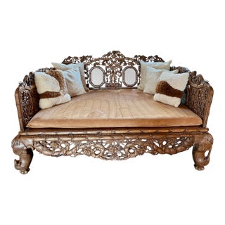 Mid 19th Century Magnificent and Large Chinese Dali Marble and Hardwood Daybed For Sale
