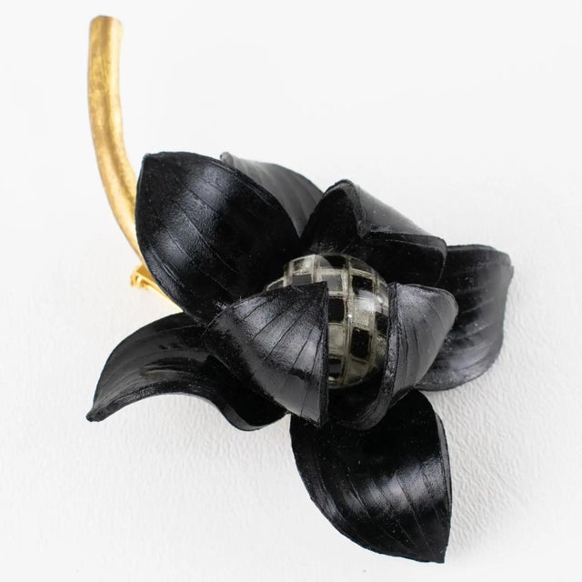1990s Fabrice Paris Giant Black Dahlia Resin Flower Brooch For Sale - Image 5 of 10