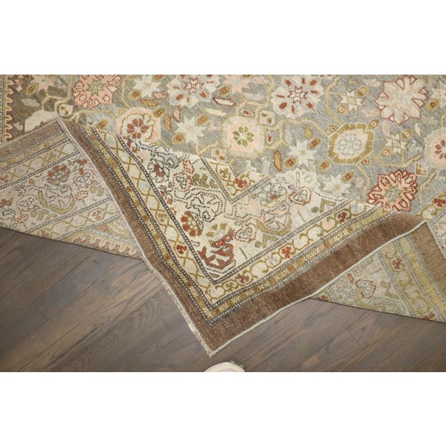 Camel Soft Green Corridor Size Persian Serab Rug rug no.j4451 For Sale In New York - Image 6 of 10