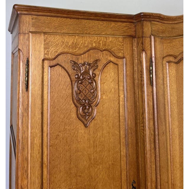 Vintage French Louis XVI Style Carved Oak 4-Door Wardrobe For Sale - Image 4 of 14