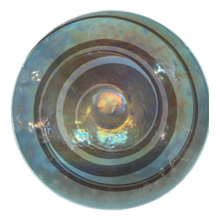 1980s Large 16" Yalos Casa Murano Glass Centerpiece Bowl Blue Iridescent Swirl Italy For Sale