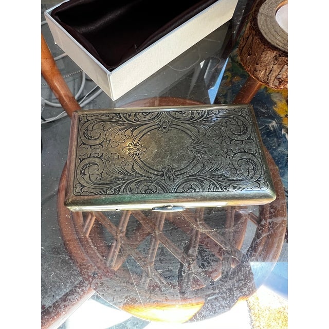 Metal Vintage Pair of Brass Etched Cigarette Cases For Sale - Image 7 of 12