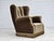 1960s, Danish relax armchair. Original dark green furniture velour, ash wood legs, brass springs in the seat. Original...