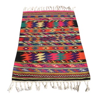 1960s Boho Chic Style Mini Kilim - 38" X 51" For Sale