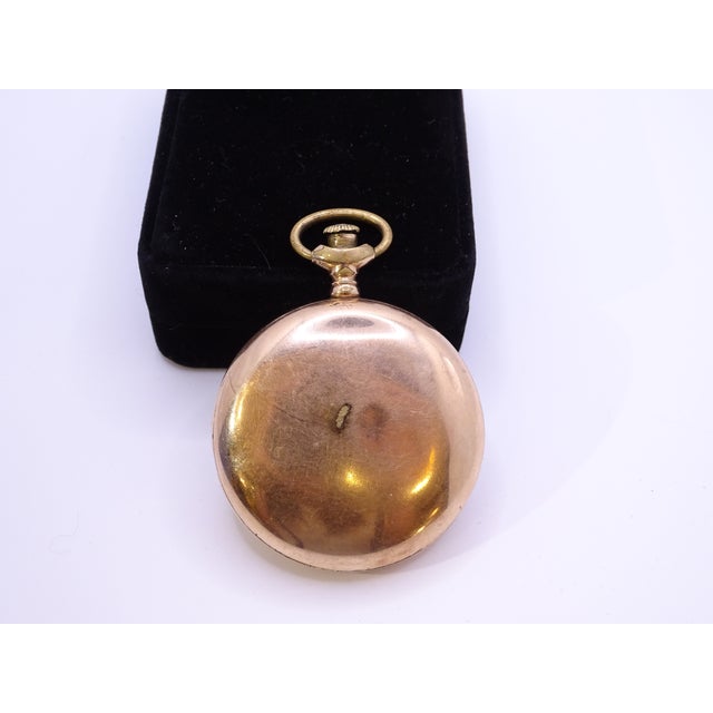 Savonette Pocket Watch in 14k Gold, Porcelain and Crystal from American Waltham Watch Co., USA, 1900s For Sale - Image 3 of 18